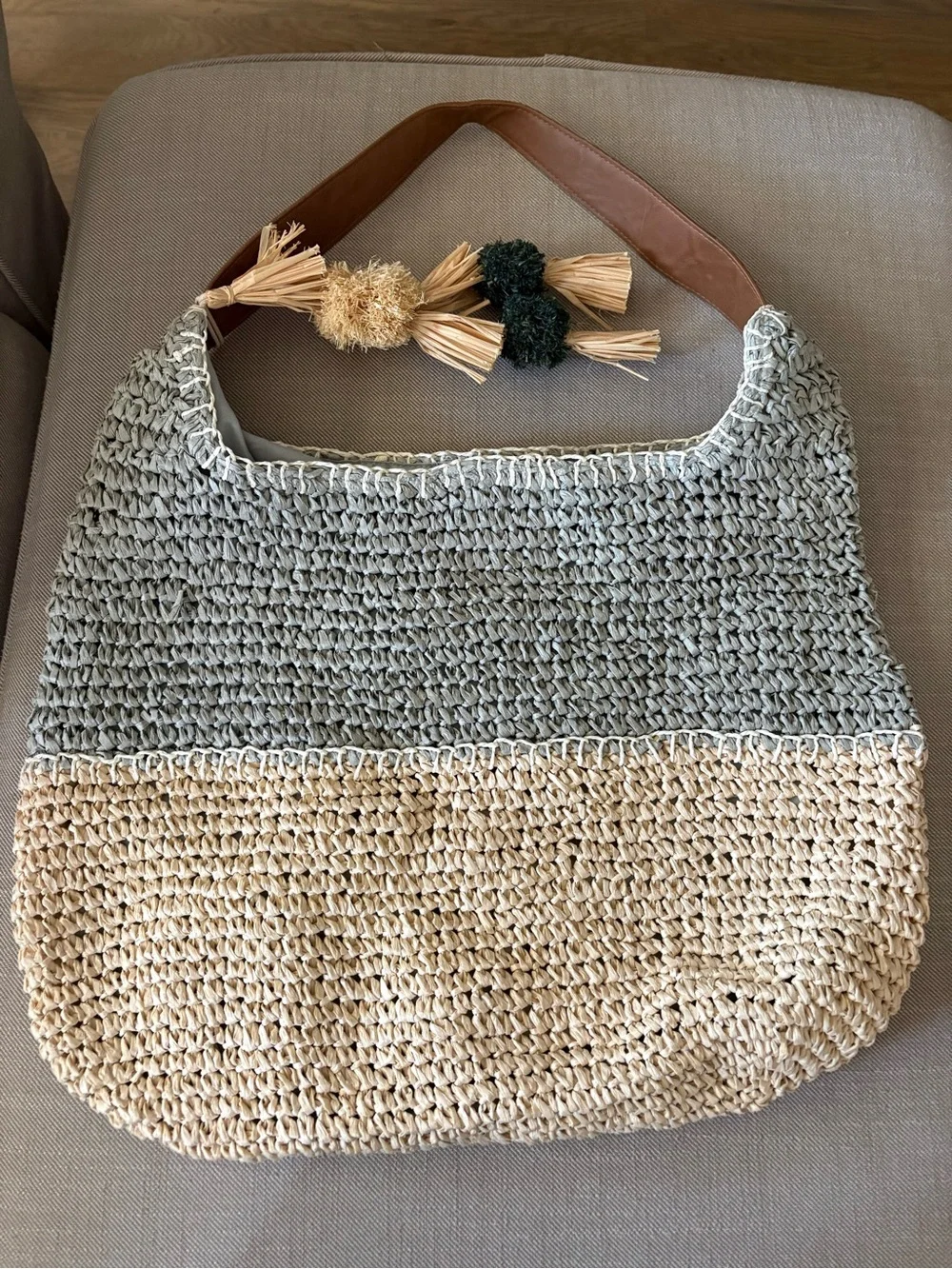 NWOT Sonoma Goods for Life large color-block straw raffia tote shoulder bag